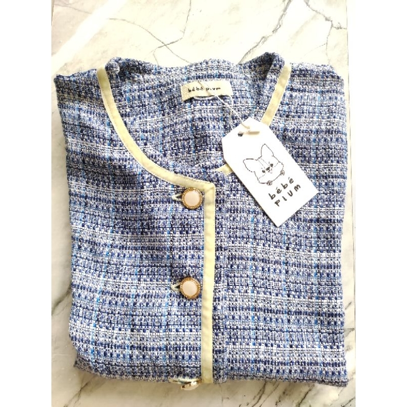 bebeplum tweed cardigan - corgi embroidery top atasan luaran outer bordir