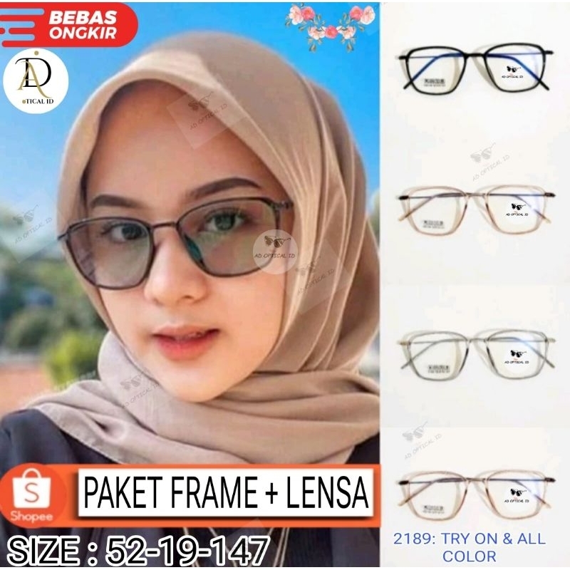 AD Frame Kacamata Wanita Pria Vintage 2189,Kacamata Photocromic Minus&Cylinder Antiradiasi | Blueray