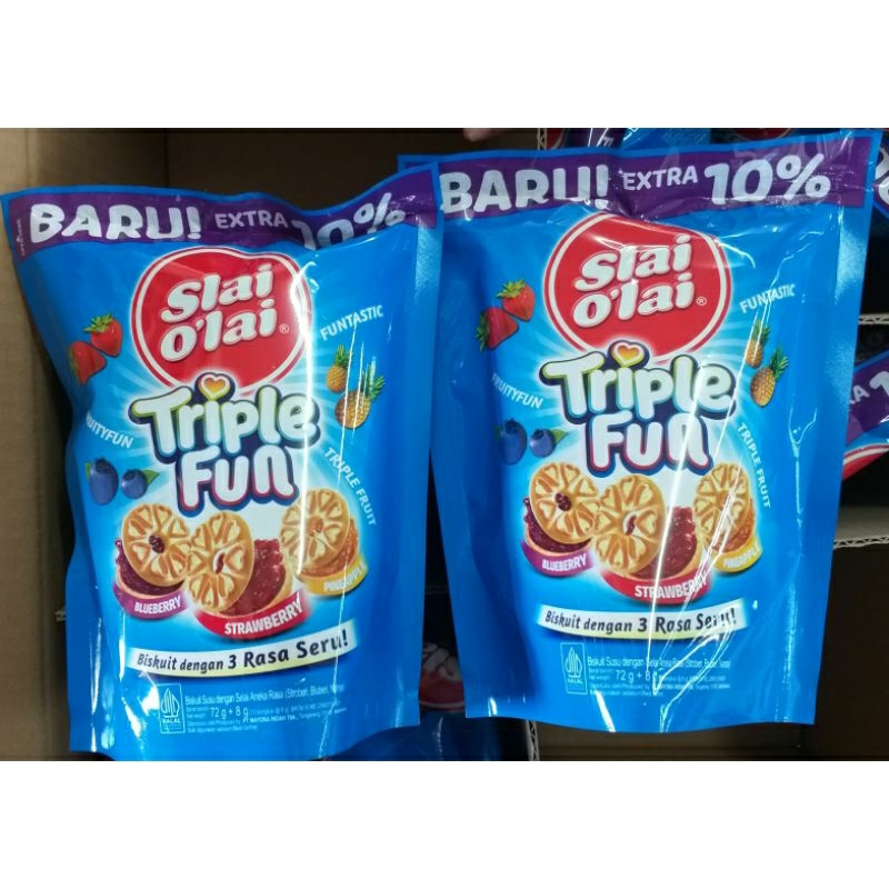 

KZ - slai olai triple fun biskuit dengan 3 rasa 10sachet x 8g