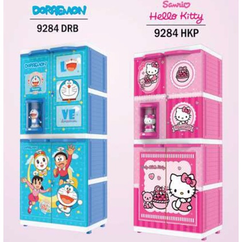 JUMBO Lemari pakaian plastik naiba MSC DOLL BONEKA - 9284 Lemari Baju DORAEMON HELLO KITTY