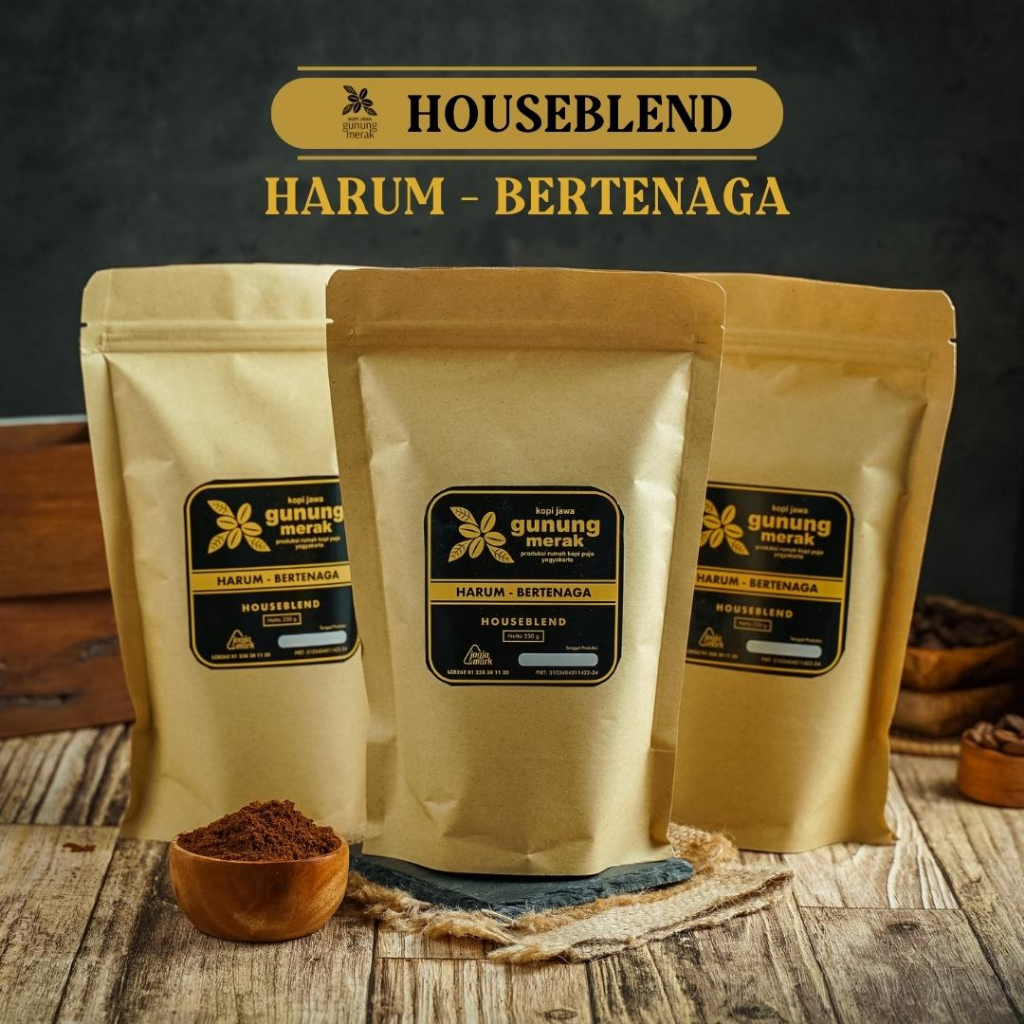 

Kopi HOUSEBLEND Harum-Bertenaga Biji Bubuk Giling Kasar Halus Coffee Jawa Gunung Merak Asli