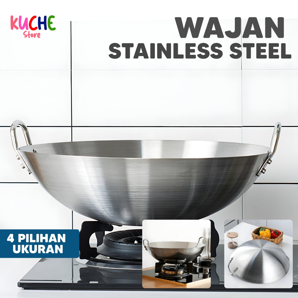 Wajan Stainless Steel Anti Lengket / Wajan Stainless Steel Banyak Ukuran / Wajan Stainless Steel Teb