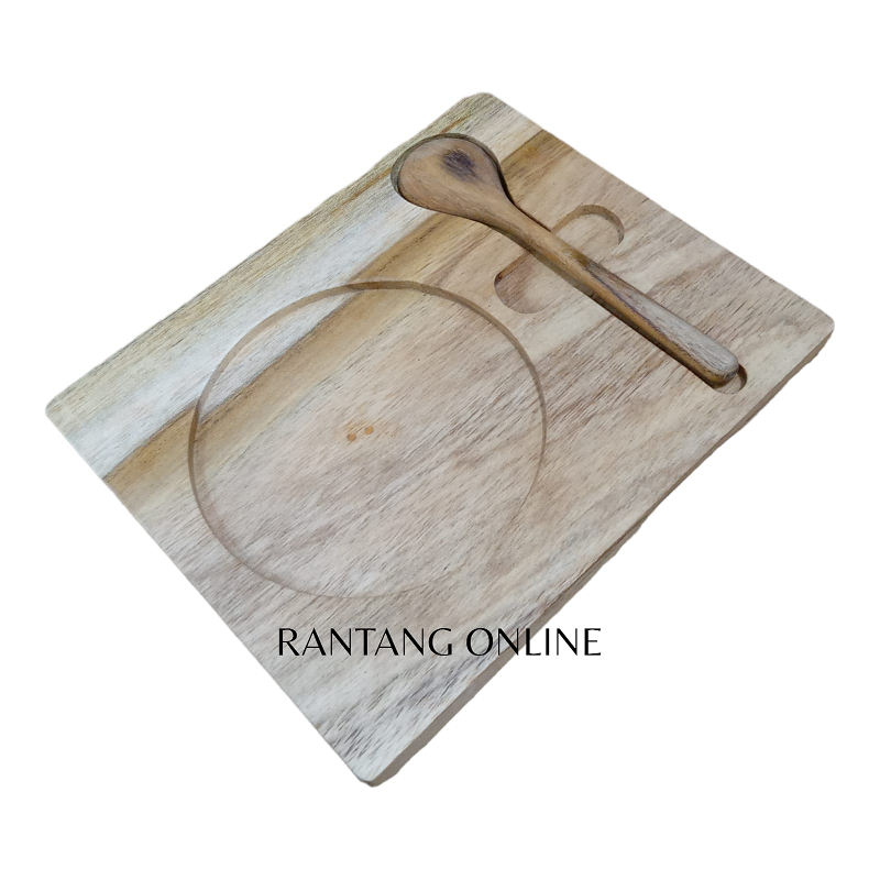 Tatakan Gelas Kayu Jati Persegi | Set Tatakan Gelas + Sendok Kayu Jati