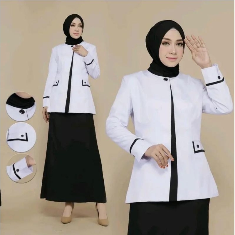 Baju Stelan Hitam Putih Lis 518 Pns Wanita Stelan Rok dan Celana Terbaru