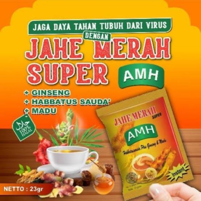 

JAHE MERAH AMH SUPER AMANAH plus habbatusauda madu gingseng (PER RENCENG)isi 10 sachet