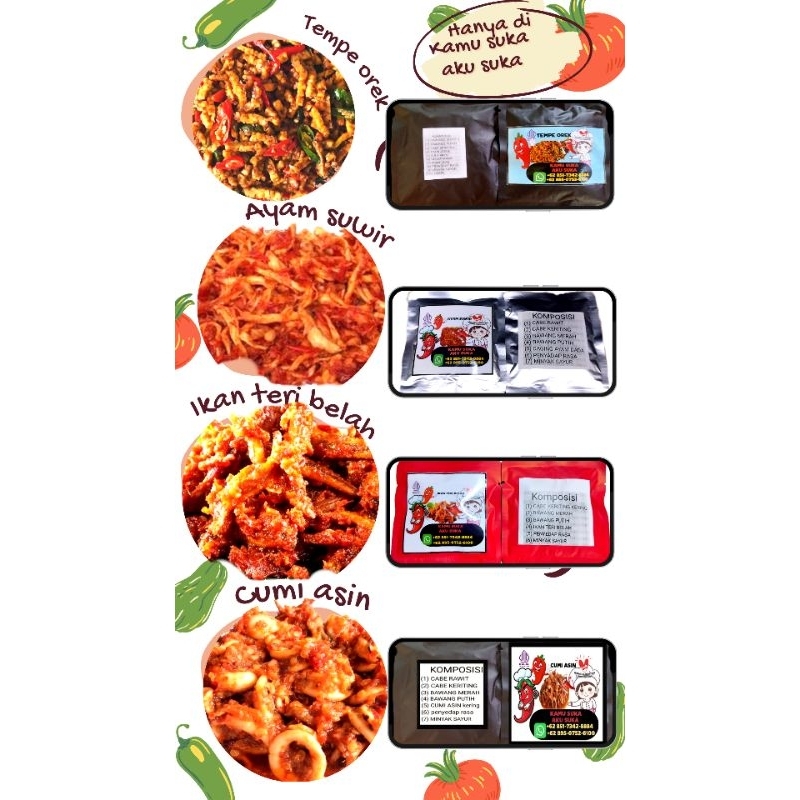 

Sambal sachetan praktis, higienis, bersih, tinggal di makan ada 4 Varia rasa