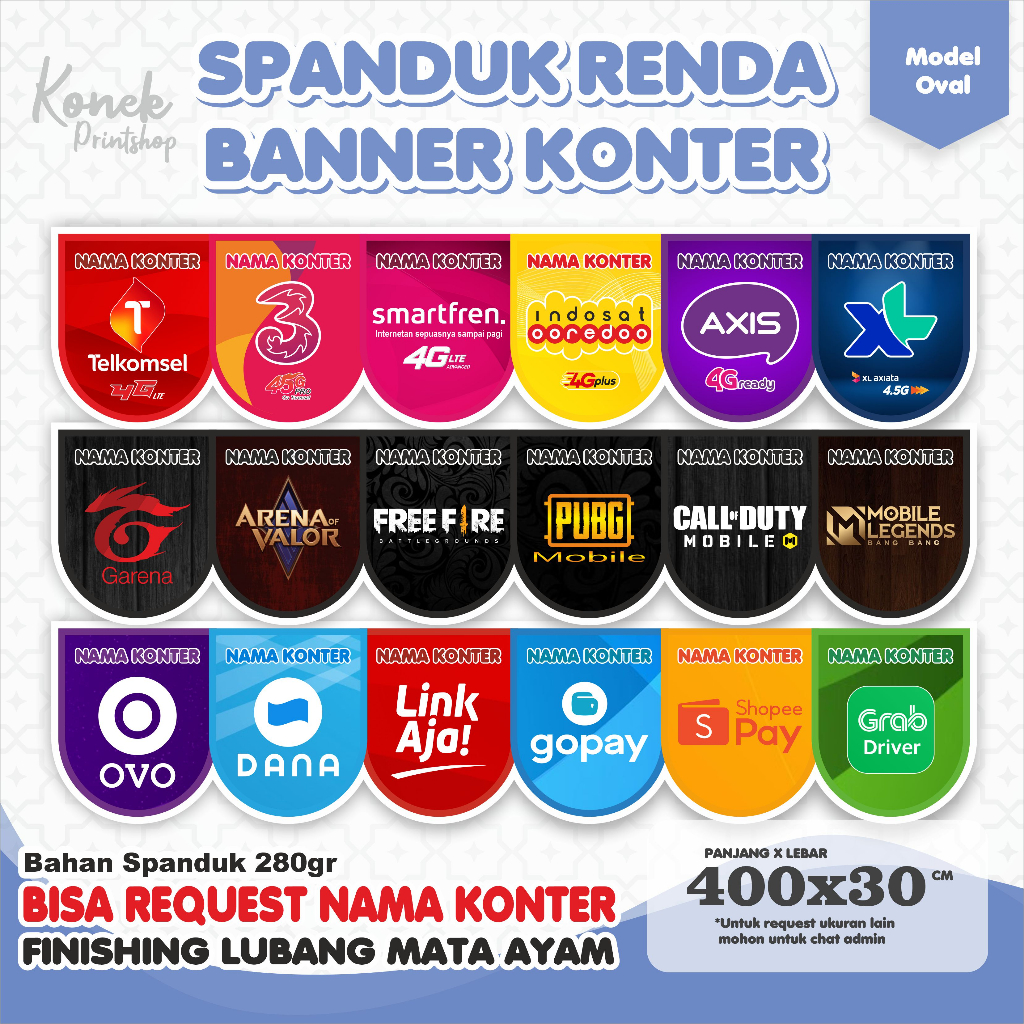 Model Oval Banner Konter Renda Konter Flag Banner Spanduk Konter Spanduk Renda Konter