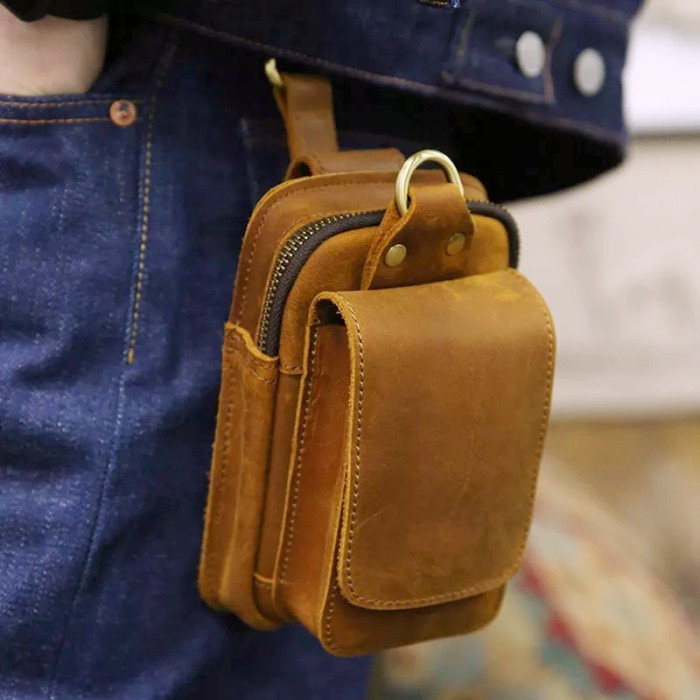 Tas Pinggang Pria Kulit Asli Original - Dompet Hp Pinggang Pria Asli Kulit
