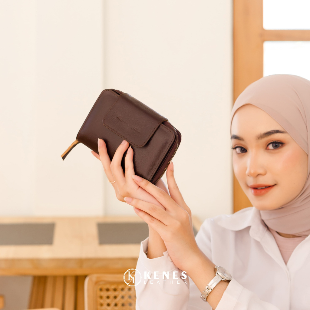 Kenes Leather Dompet Kartu Wanita Kulit Asli MINI MOM Polos - Free Gravir Nama