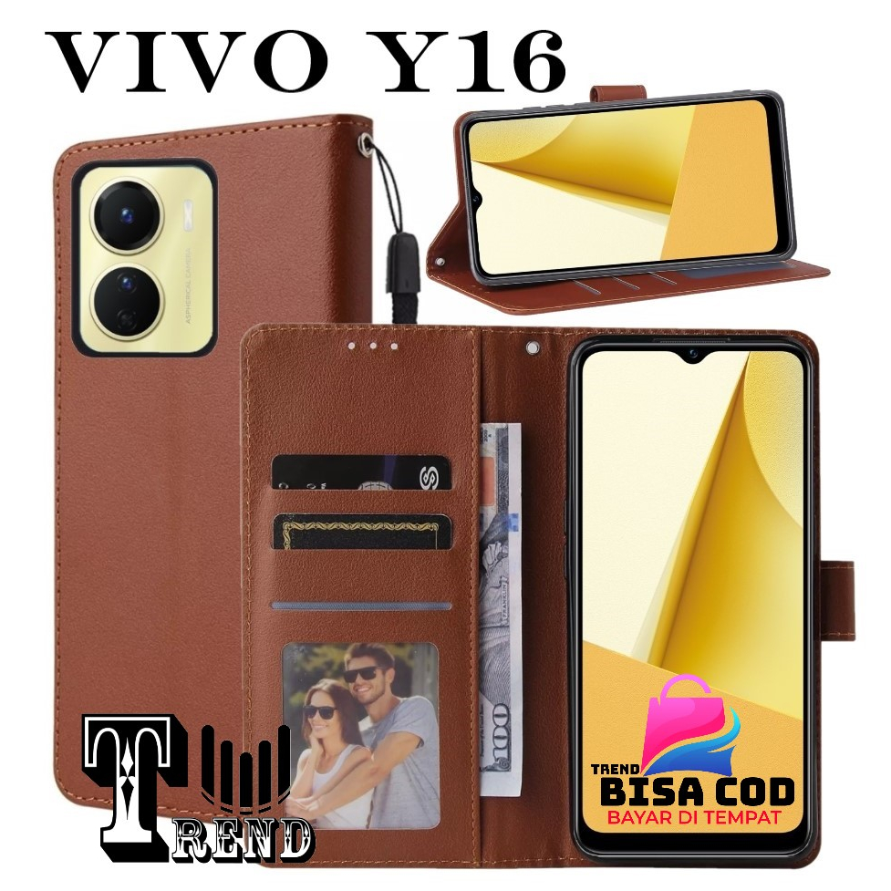 FLIP COVER  VIVO Y16 LEATHER CASE FLIP VIVO Y16 FLIP WALLET CASE KULIT CASING DOMPET-FLIP COVER LEAT