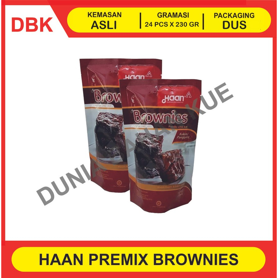 

HAAN BROWNIES POUCH 230 GR - 1 DUS 24 PCS / TEPUNG PREMIX BROWNIS INSTANT