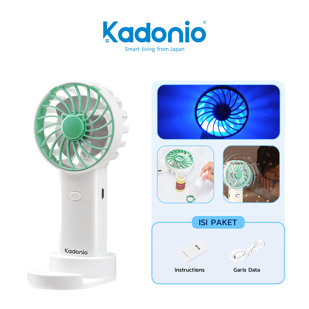 KADONIO Kipas Angin Mini Portable USB Cas Karakter Dapat Digunakan Sebagai Dudukan Ponsel KL-FN20-Green Upgrade-3Speed