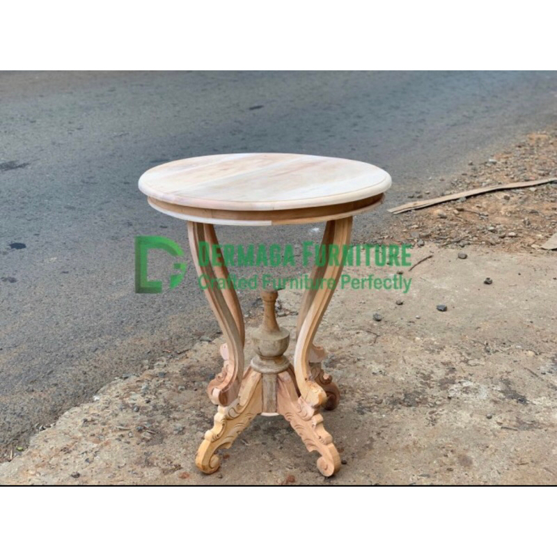 MEJA TERAS CORONG KAKI KECIL KAYU MAHONI DEKORASI RUMAH MEJA SUDUT DERMAGA FURNITURE JEPARA