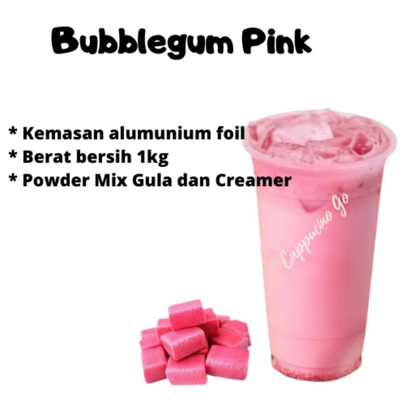 

BUBUK MINUMAN BOBA / SERBUK MINUMAN / POWDER DRINK RASA BUBLEGUM PINK / PERMEN KARET 1KG MIX GULA