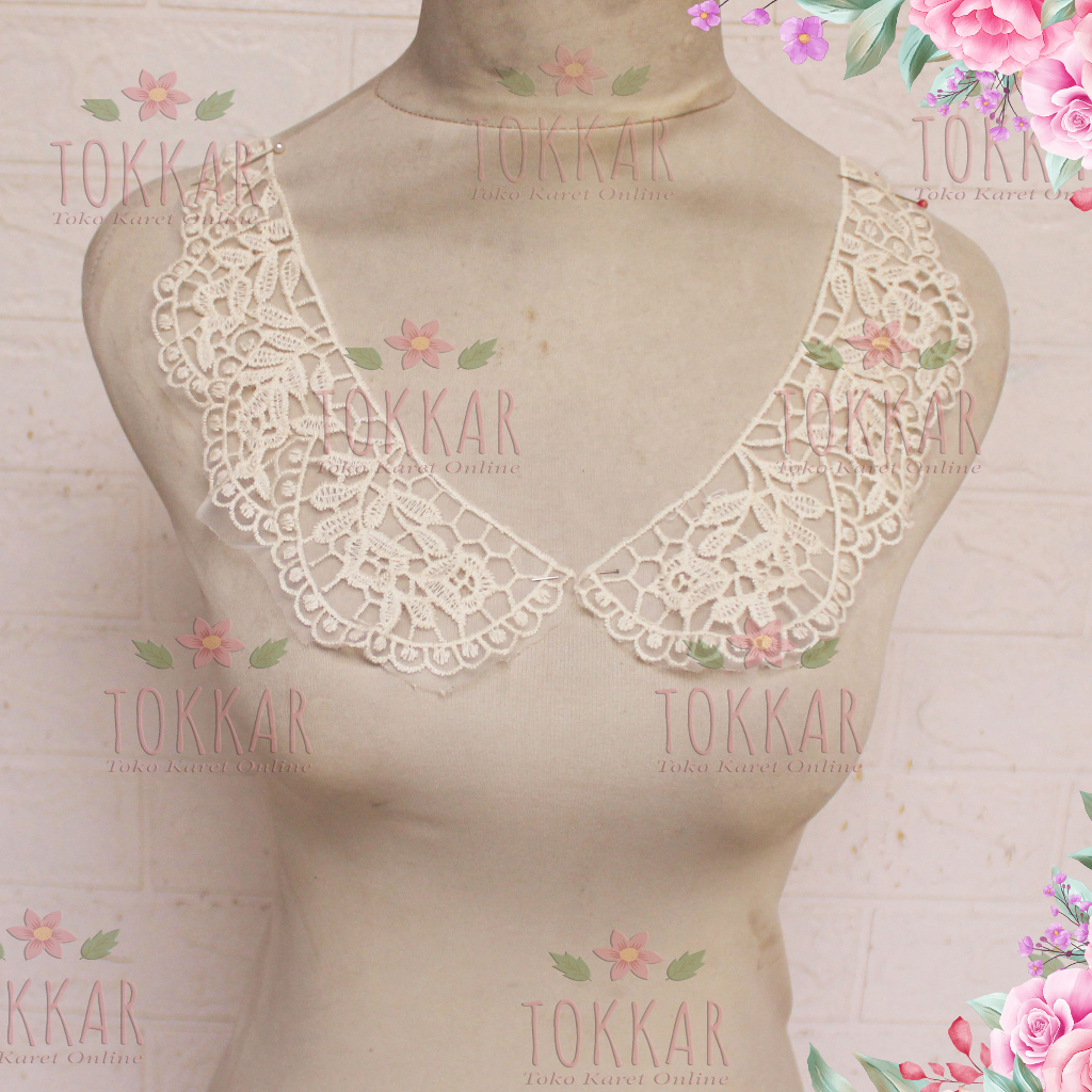 (Per Pasang) AP572 Bordir Aplikasi Tempel / Aplikasi Kerah Cantik Krem Muda