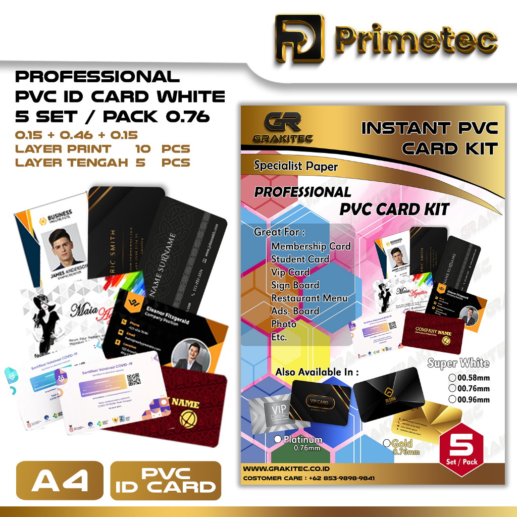 

PVC ID Card A4 PREMIUM - Kertas PVC ID Card Super White 0.76/0.96 ( ISI 5 SET ) Support Epson Canon HP Brother Primetec