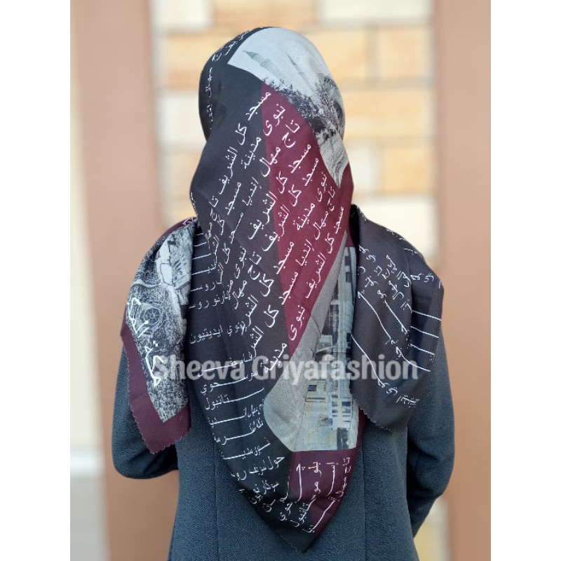 Jilbab Segiempat Motif Tulisan Masjid Kerudung Santri Ngaji Motif Cantik Tulisan Arab Jilbab Pegon M
