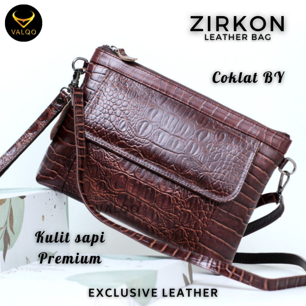 [VALQO] ZIRKON Tas kulit sapi Motif BY Clutch Kulit Pouch Wanita Tas Tangan Kulit