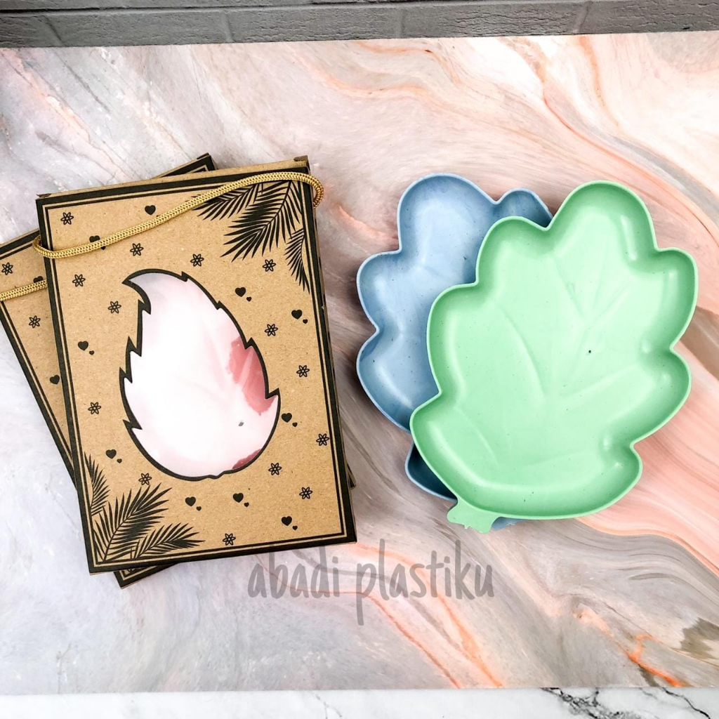 Souvenir Piring Daun Plastik Kemas Box Coklat Rustic