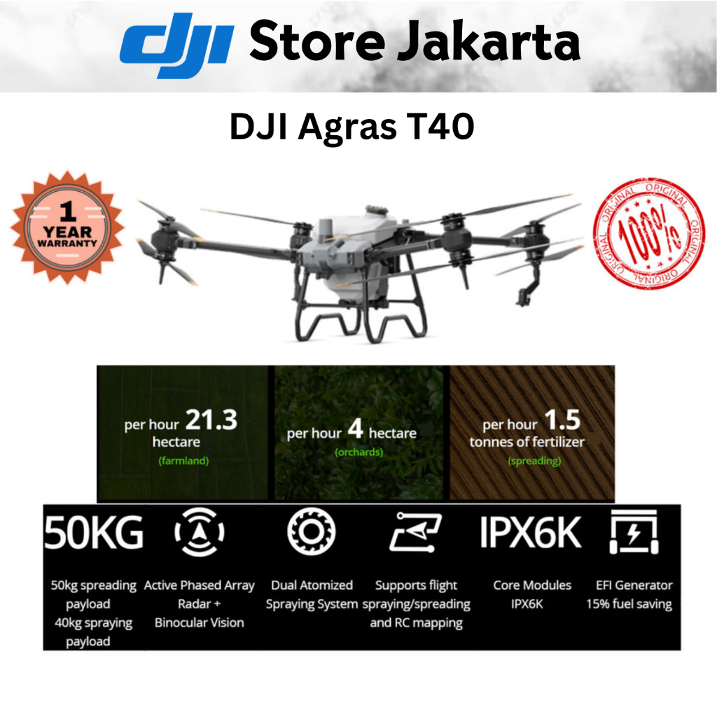 DJI Agras T40 Drone Spraying Pertanian Pupuk Pestisida