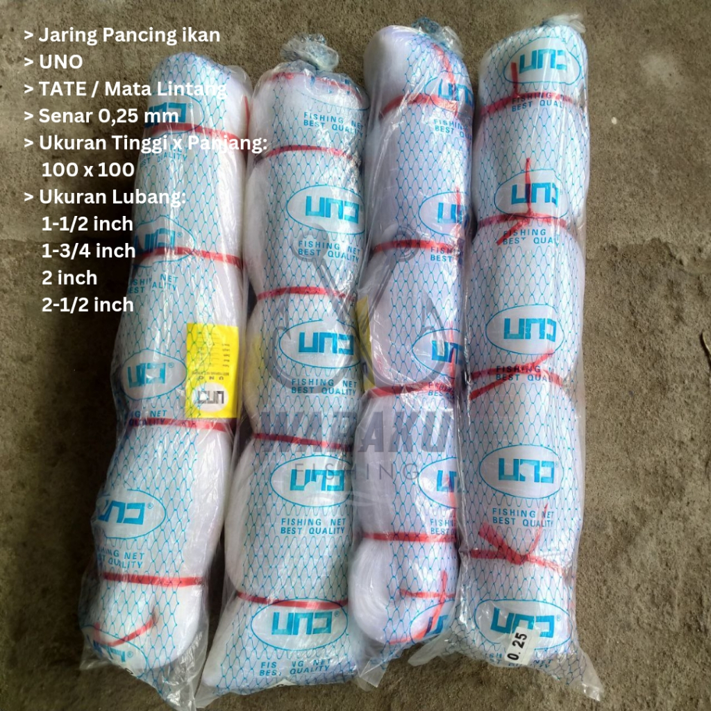 Jaring Ikan / Pukat UNO 0.25 Lubang 1-1/2 ~ 2-1/2 inch 100x100 TATE