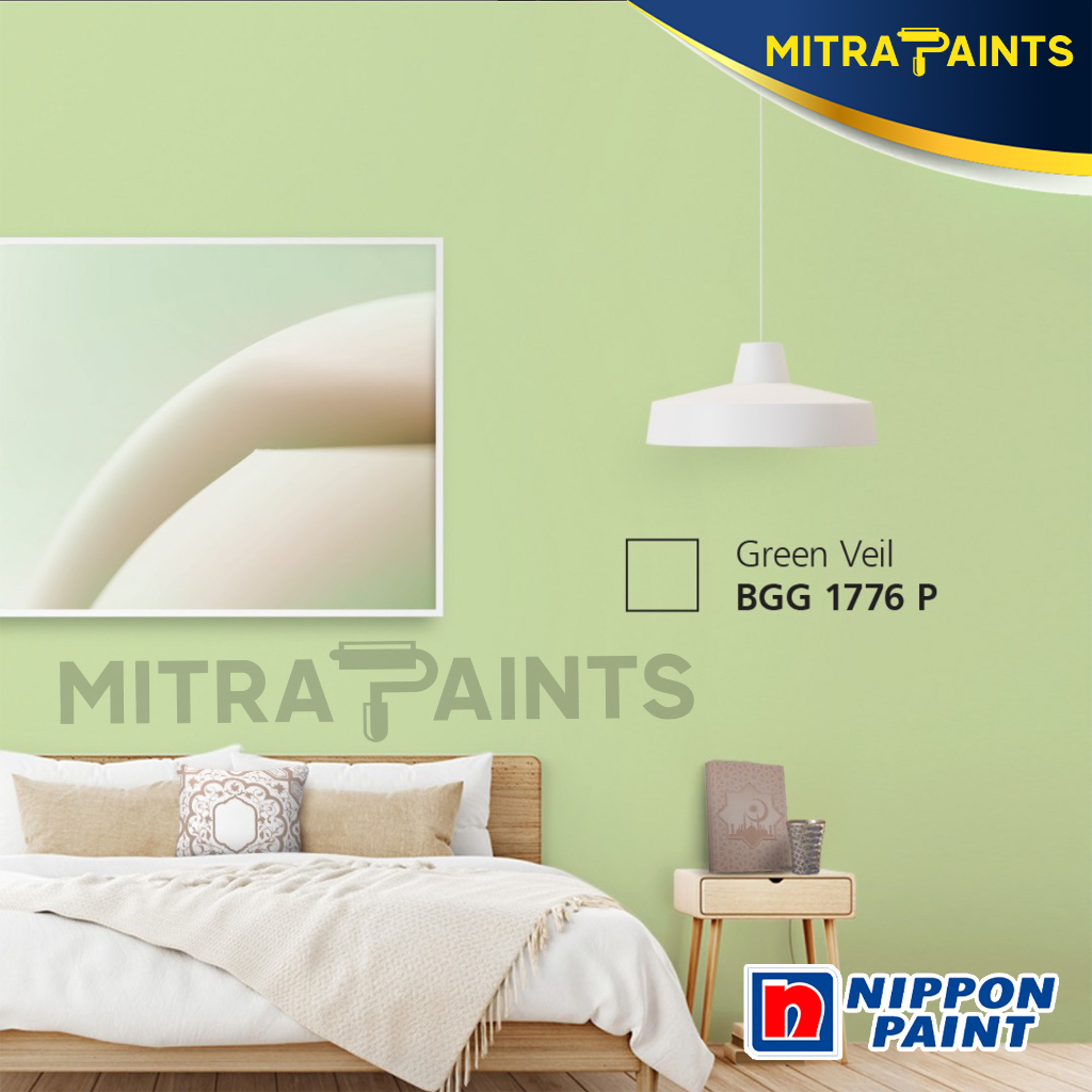 CAT TEMBOK  EKSTERIOR INTERIOR NIPPON PAINT GREEN VEIL NP BGG 1776 P / VINILEX ELASTEX SPOTLESS / HI