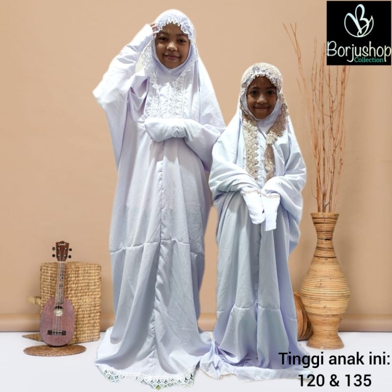 BORJUSHOP - Mukena Terusan Anak Remaja Tanggung Katun Polos Renda Krisdayanti Mukenah Terusan