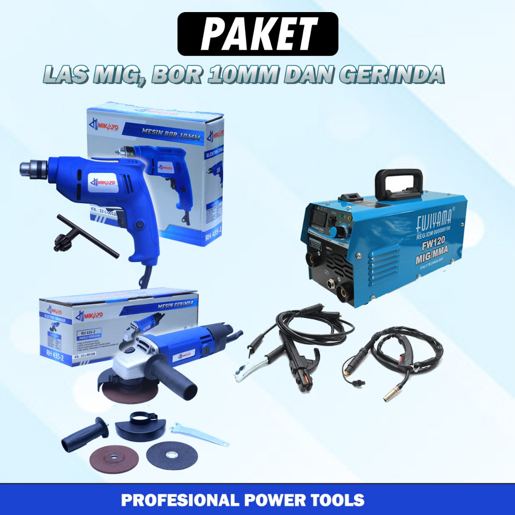 PROMO MURAH PAKET LASFUJIYAMA Mesin Las MIG MMA 120 Tanpa Gas FUJIYAMA Inverter Travo Las CO2 MIGI P