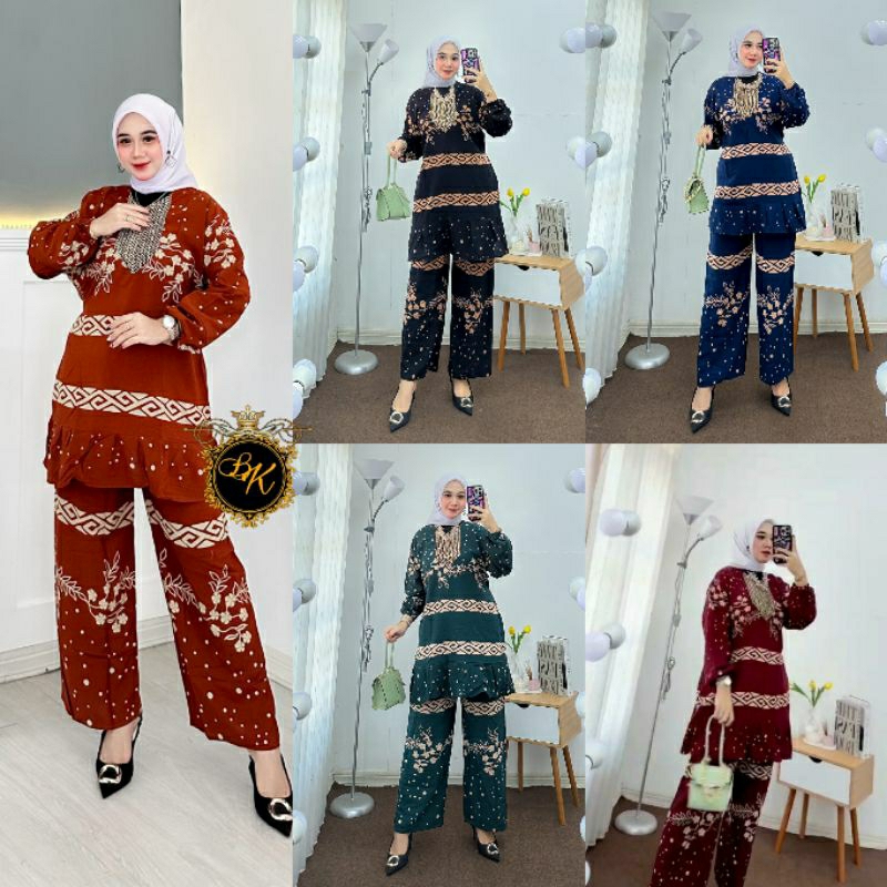 Terbaru One Set Tunik Jumbo Ld 120 | Setelan Tunik Jumbo Ld 120 | Setelan Wanita | Setelan Lengan Pa