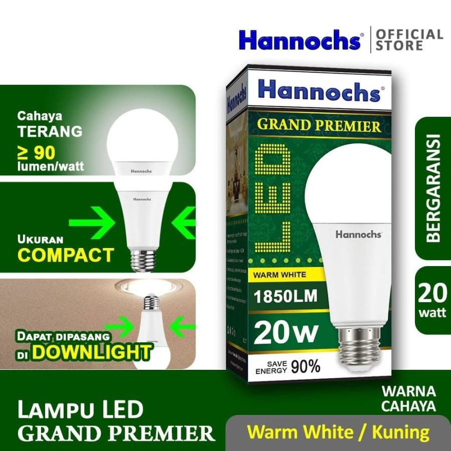 Hannochs Lampu Bohlam LED Grand Premier 20 watt Cahaya Kuning