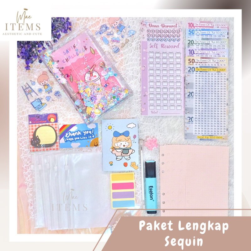 

[PAKET LENGKAP SEQUIN/MANIK] Paket Binder Sinking Fund Binder A6 / Binder Daisy / Sequin / Hologram / Money Binder / Zipper Lock / Zipperlock / Paket Hemat Binder Keuangan / Hampers Kado / Kado Unik / Sinking fund / Ziplock