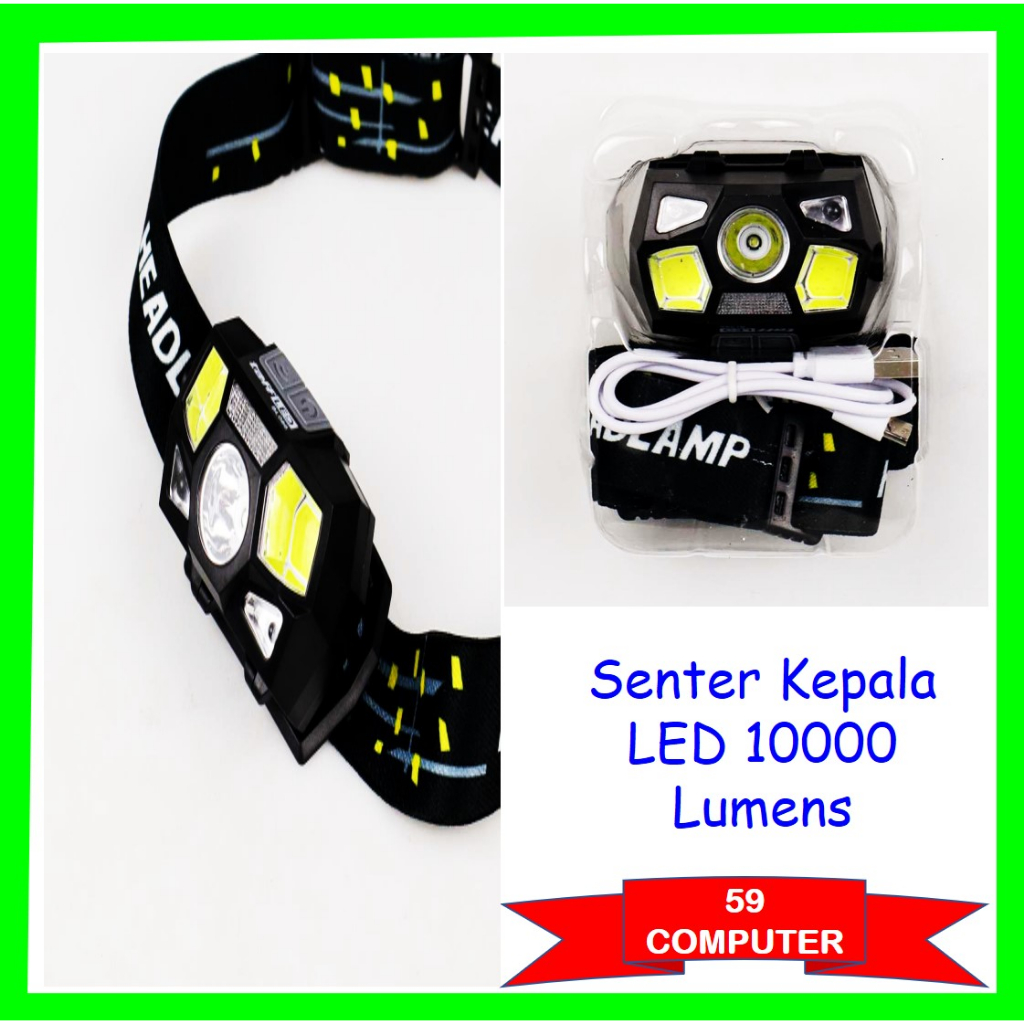 Senter led kepala super terang 10000 lumens lampu senter kepala jarak jauh tahan lama lampu cas usb 