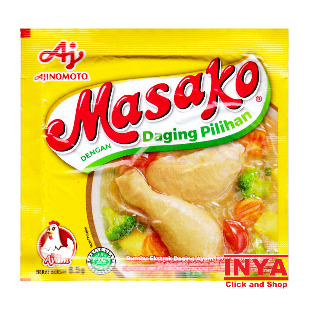 

Masako Rasa Ayam Bumbu Penyedap Rasa Kemasan Sachet 8,5gr - Chicken Seasoning Ajinomoto