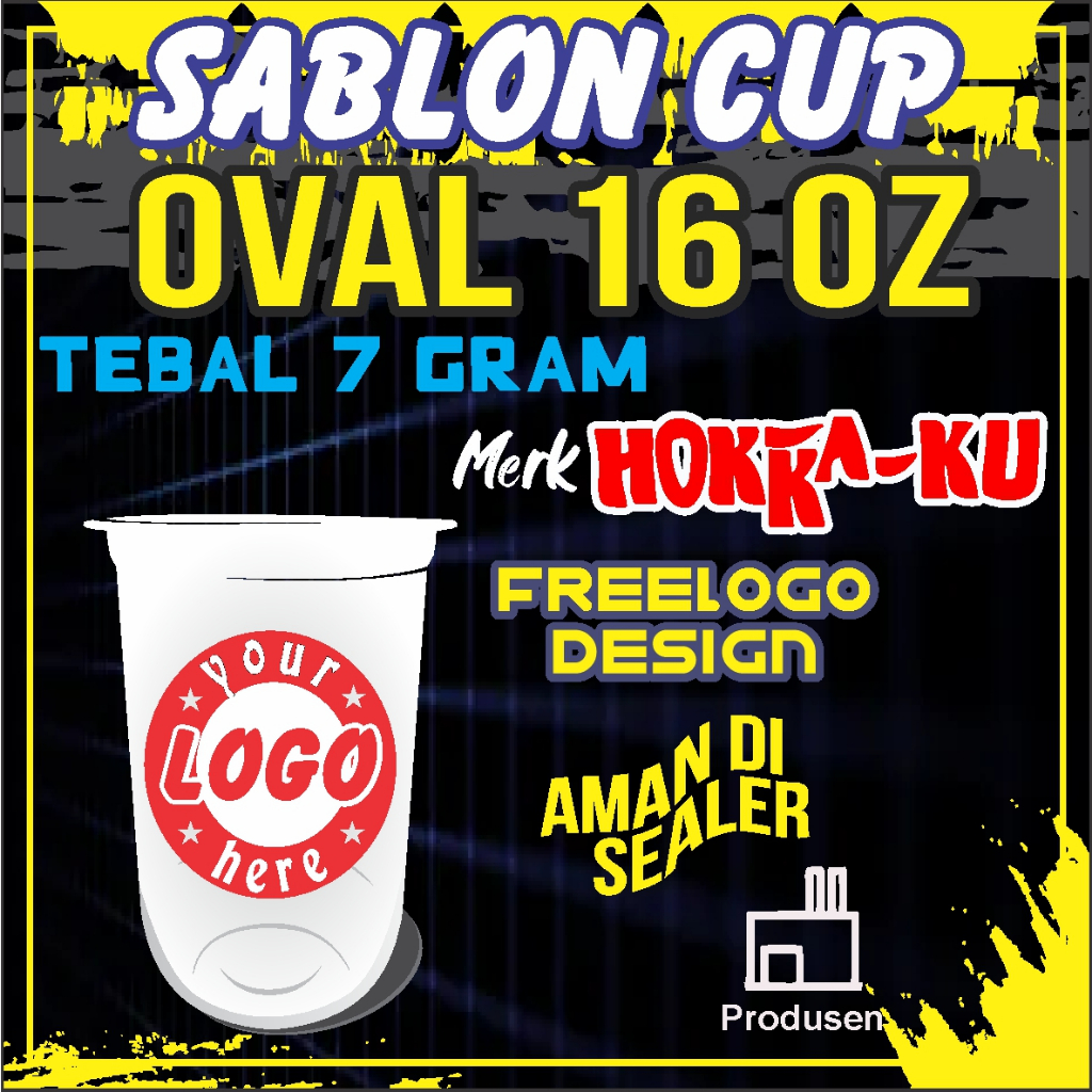 Sablon Cup 16 Oz Custom Logo | Cup Plastik Oval Hokkaku | Gratis Desain