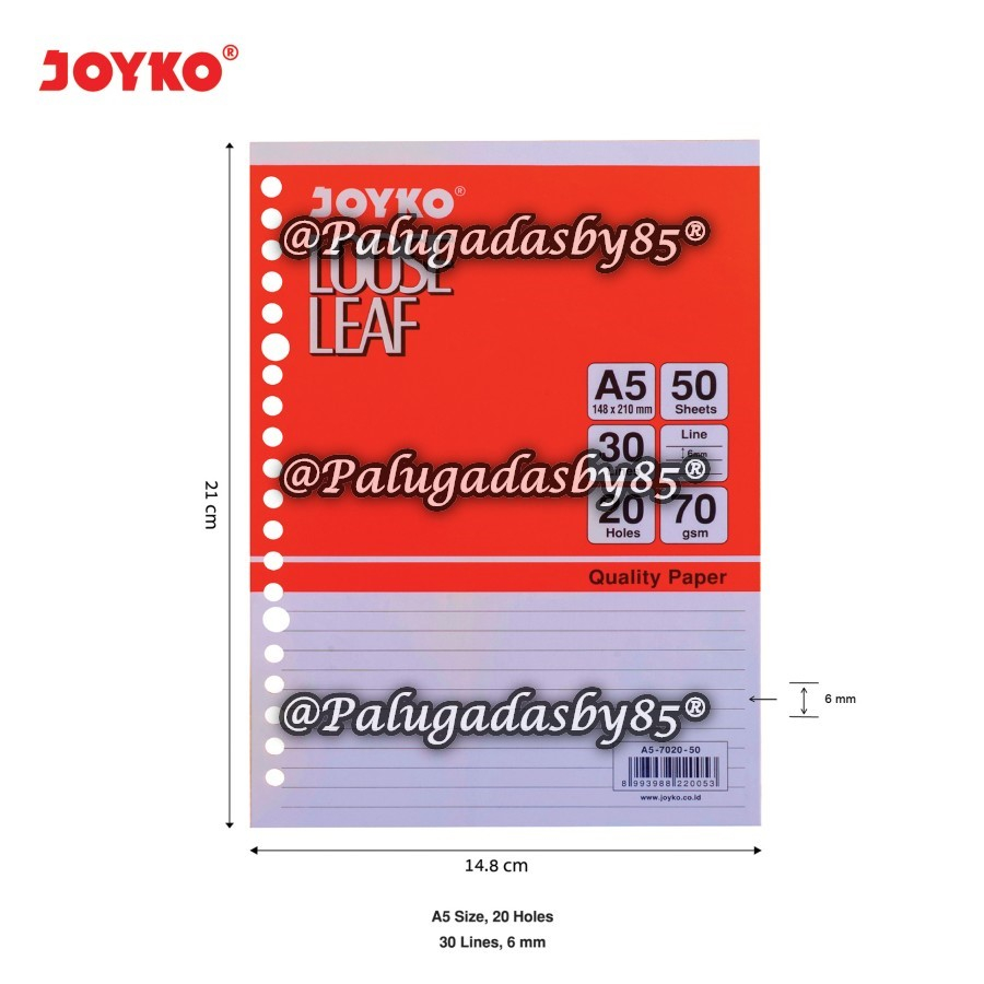 

(1 Pak Isi 50 Lembar) Loose Leaf JOYKO A5 50 Lembar / Loose Leaf Isi Kertas File Binder Joyko A5-7020-50 / Joyko A5 7020 50 / Joyko A5-7020 50