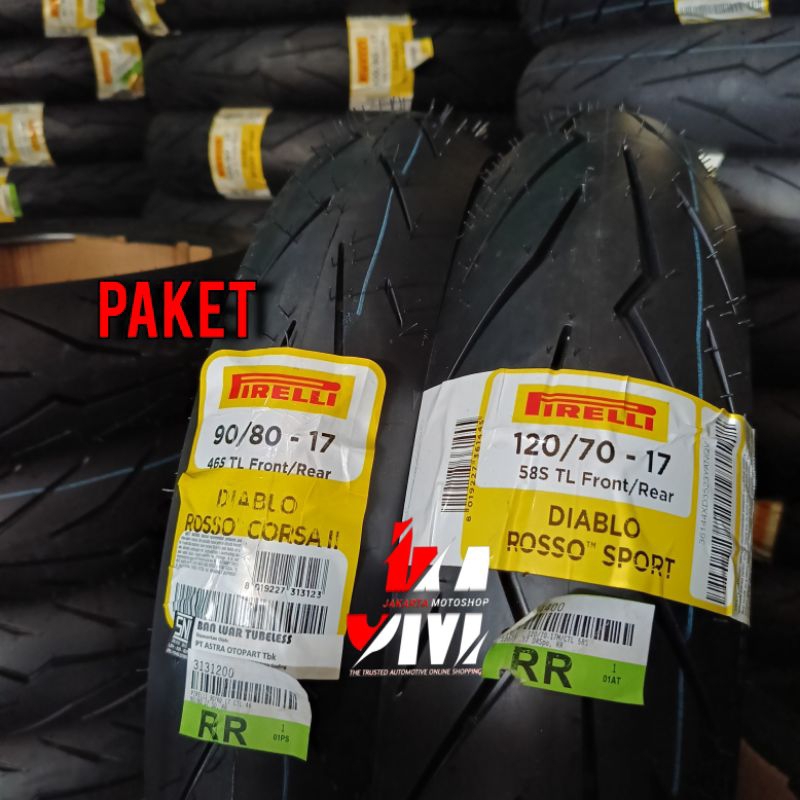 PAKET Ban Pirelli 90/80-17 & 120/70-17 Tubless ( Diablo Rosso Corsa 2 & Rosso Sport )