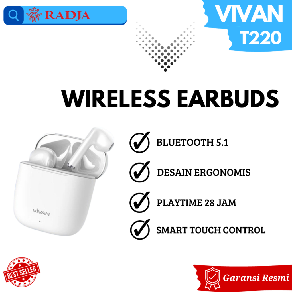 Vivan Liberty T220 Headset Bluetooth Wireless TWS Earbuds _ ORI