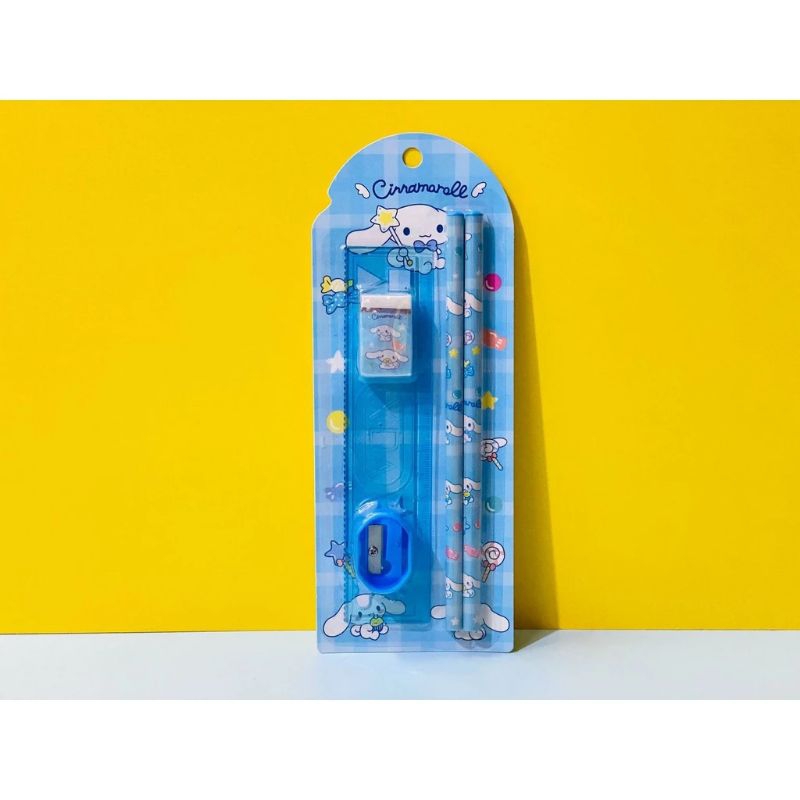 

8pcs set alat tulis sekolah anak Sanrio/alat tulis 8in1 pensil penghapus penggaris rautan cinnamorol melody kuromi