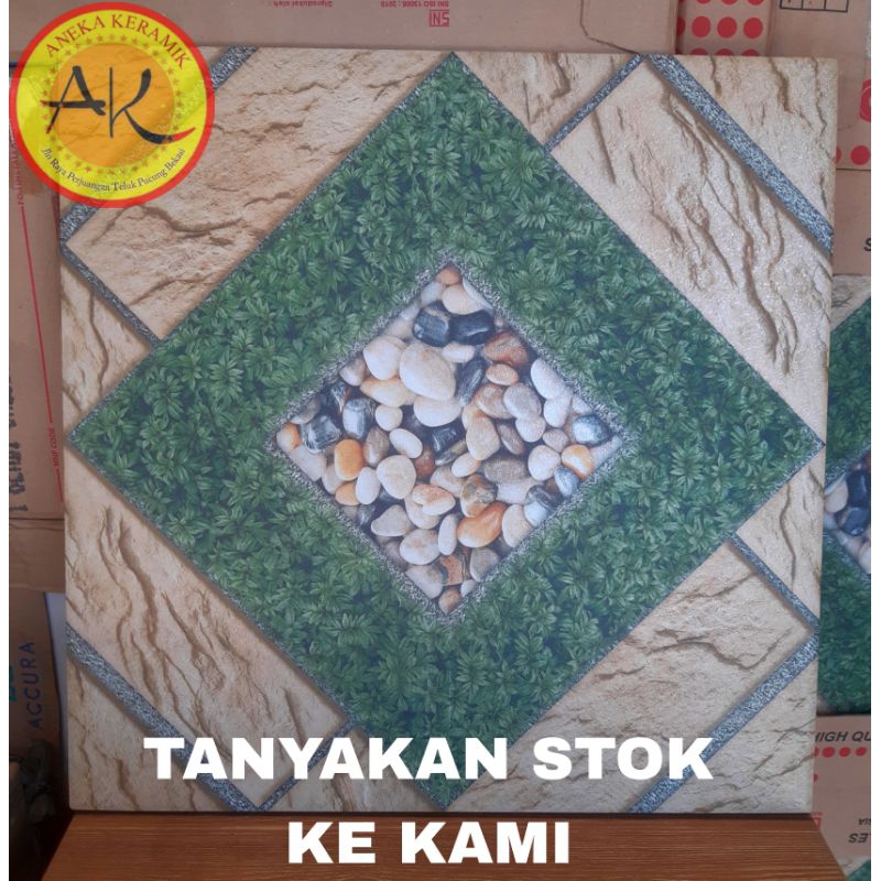 Keramik Lantai Teras Garasi Motif Batu Rumput Dekoratif 40x40 Brompton Beige