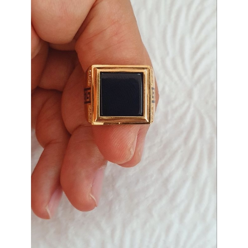 cincin cowok pria batu hitam variasi mata ad emas 70% 700 70 % variasi