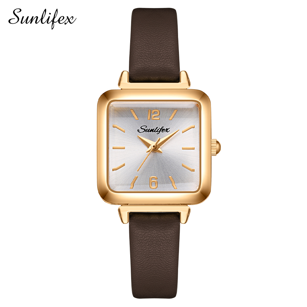 Sunlifex Jam Tangan Wanita 8004 Original Korea Kecil Anggun Tali Kulit Jam Tangan Cewek