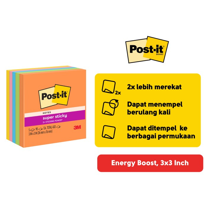 

Tokiko 3M Post it Sticky Notes Energy Boost 654-5SSAU 5 Pad 3x3" memo 450lbr