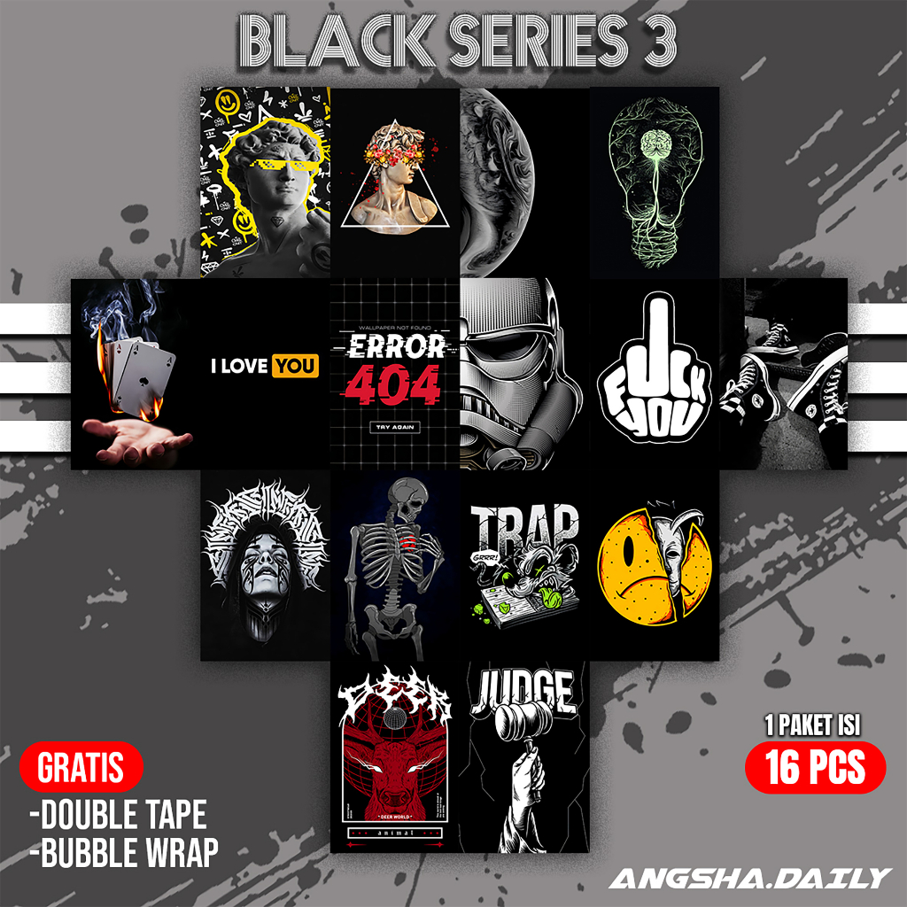 Poster Dinding  Aesthetic Black series 3 Dekorasi Kamar estetik ukuran a5