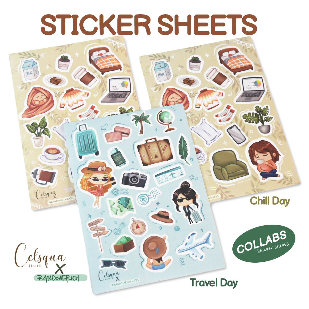 

Sticker Sheet Jurnal Cozy Day & Travel Day Stiker RANDOMRICH X CELSQUA