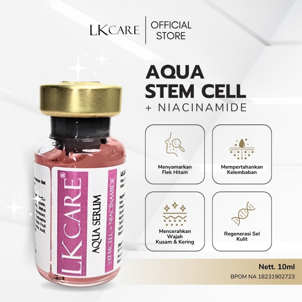 LKCare Serum Aqua Stem Cell BPOM Memberikan kelembapan mendalam  yang berfungsi sebagai pelembab kulit kering dan humektan.