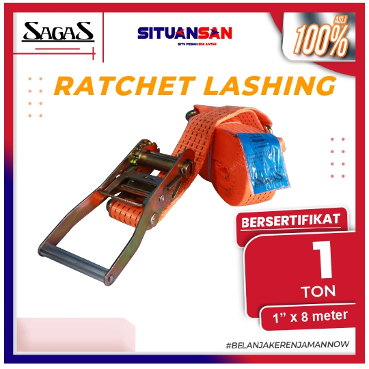 Ratchet Tie Down 1 Ton x 8 Meter Cargo Lashing Belt Tali Pengikat Barang SAGAS