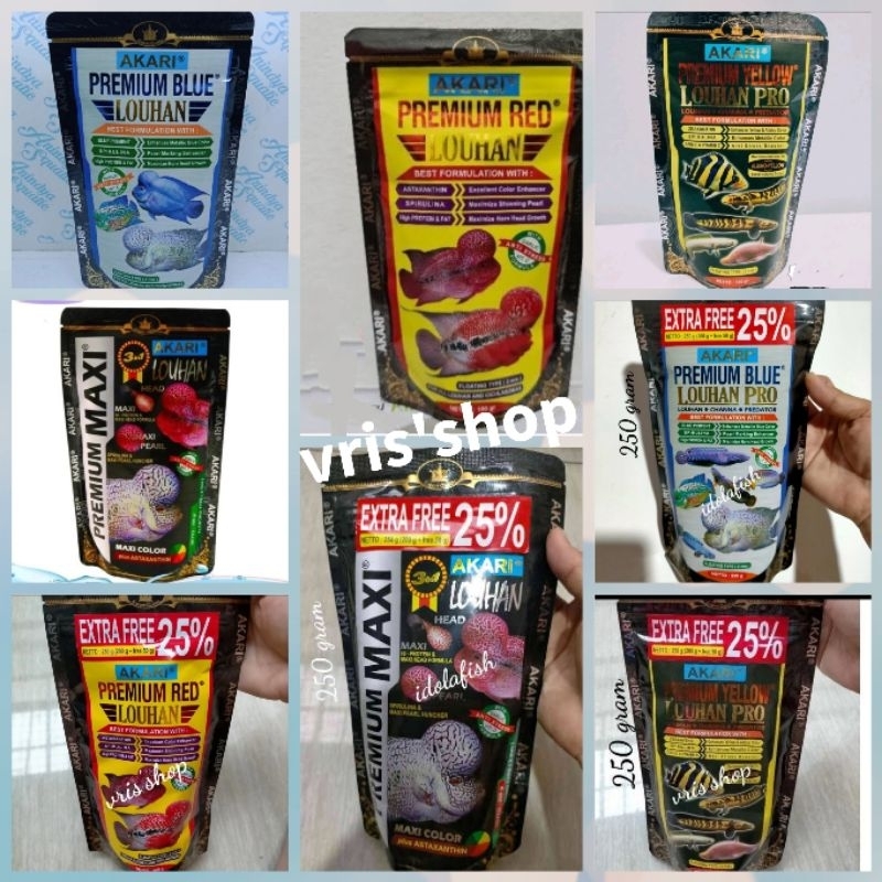 akari premium louhan pro 100 gram 250 gram blue red yellow Maxi louhan