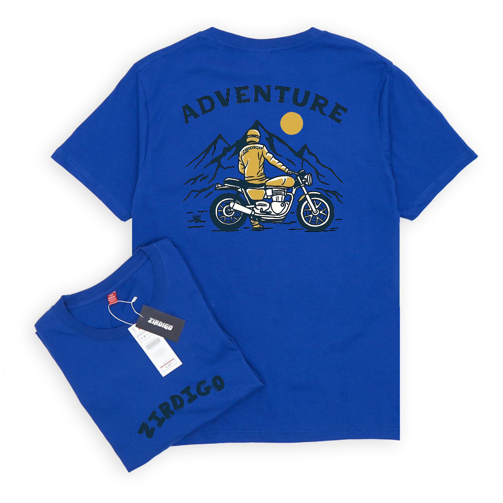 Zirdigo Kaos Distro Adventure 022 debe Lengan Pendek Print Quality Baju Pria-Biru