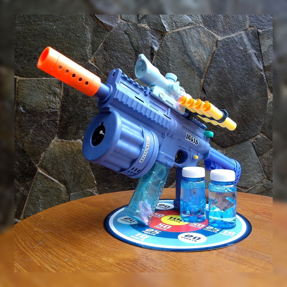 Mainan Pistol Kokang & Elektrik 3 in 1 Peluru Busa, Bubble, Lampu LED Suara - M416 PUBG 668-1A