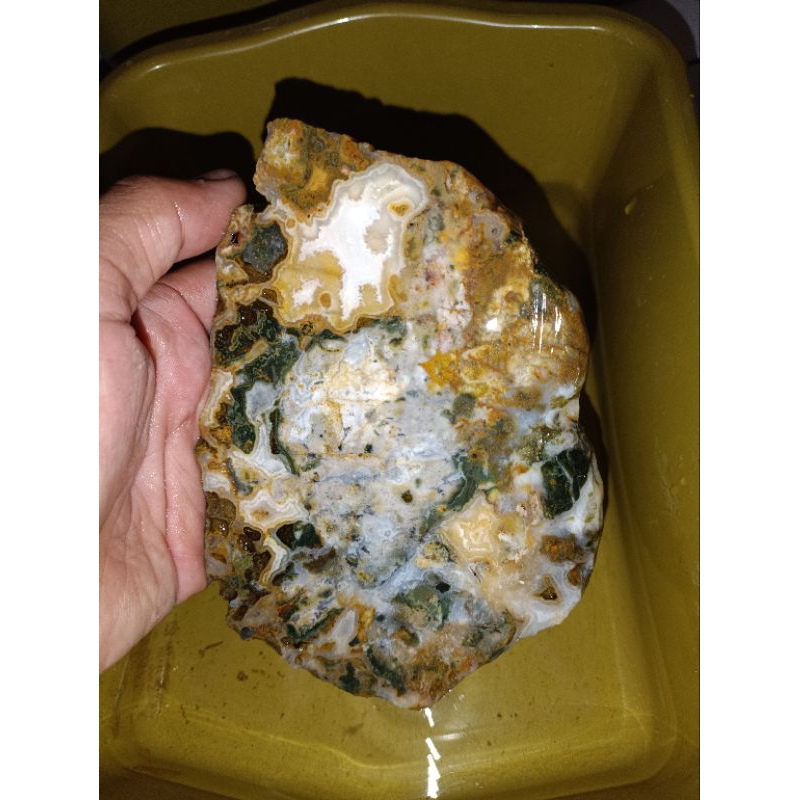 BAHAN NATURAL ROUGH KLAWING PANCAWARNA CORAK KRISTAL PUTIH / BATU AKIK MOTIF GAMBAR